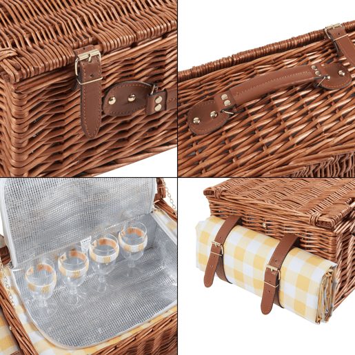 Cesto de piquenique Brindisi para 4 vime 46x31x20cm - Amarelo  Branco casa.pro