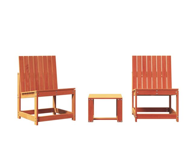 Vidaxl juego de muebles jardín 3 pzas madera maciza pino marrón cera
