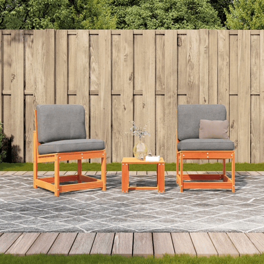 vidaXL 3 pcs conjunto lounge de jardim pinho maciço castanho-mel vidaXL 3 pcs conjunto lounge de jardim pinho maciço castanho-mel