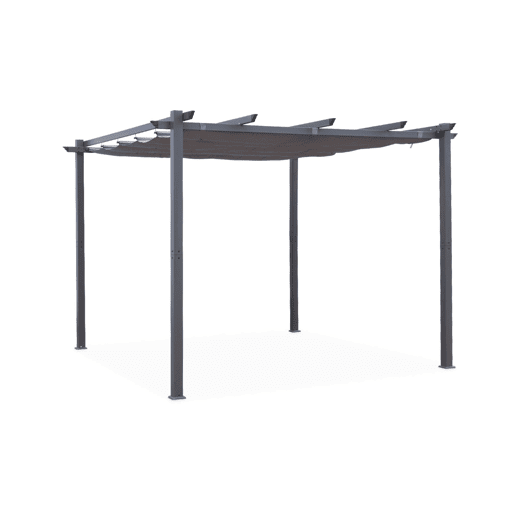 3x3m pérgola de alumínio com cobertura deslizante, Isla, Cinza, 305x298x222 cm