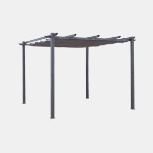 3x3m pérgola de alumínio com cobertura deslizante, Isla, Cinza, 305x298x222 cm