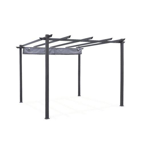 3x3m pérgola de alumínio com cobertura deslizante, Isla, Cinza, 305x298x222 cm