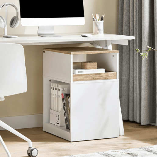 Armário de escritório com suporte para impressora, com 1 gaveta extraível e 2 compartimentos abertos 40 x 50 x 65 cm ASK08-WN SoBuy PT