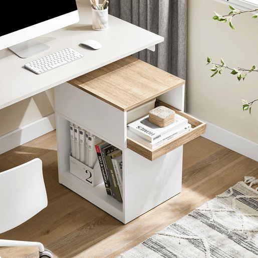 Armário de escritório com suporte para impressora, com 1 gaveta extraível e 2 compartimentos abertos 40 x 50 x 65 cm ASK08-WN SoBuy PT