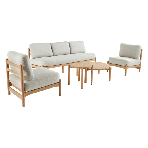 Conjunto de jardim com sofá e poltronas em madeira de acácia, 5 lugares, Copacabana, Beige, 193x73.7x65 cm