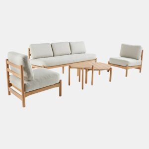 Conjunto de jardim com sofá e poltronas em madeira de acácia, 5 lugares, Copacabana, Beige, 193x73.7x65 cm