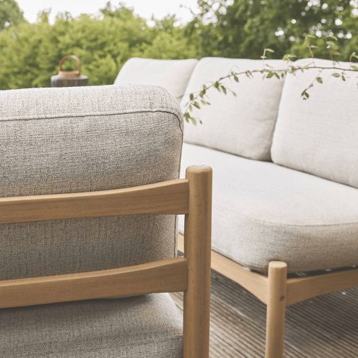 Conjunto de jardim com sofá e poltronas em madeira de acácia, 5 lugares, Copacabana, Beige, 193x73.7x65 cm