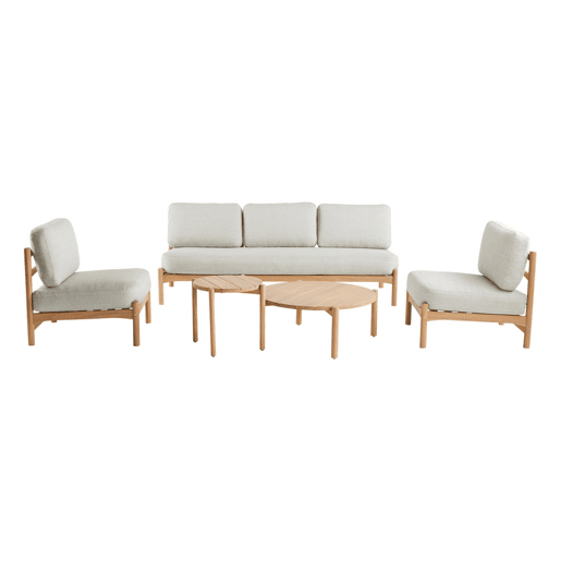 Conjunto de jardim com sofá e poltronas em madeira de acácia, 5 lugares, Copacabana, Beige, 193x73.7x65 cm