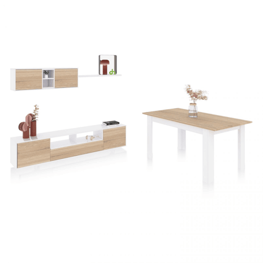 Pack sala de estar com mesa de jantar Kenzo Plus VA Artik White (Branco mate) - Carvalho canadiano 200 x 46 x 41 cm