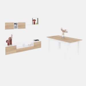 Pack sala de estar com mesa de jantar Kenzo Plus VA Artik White (Branco mate) - Carvalho canadiano 200 x 46 x 41 cm