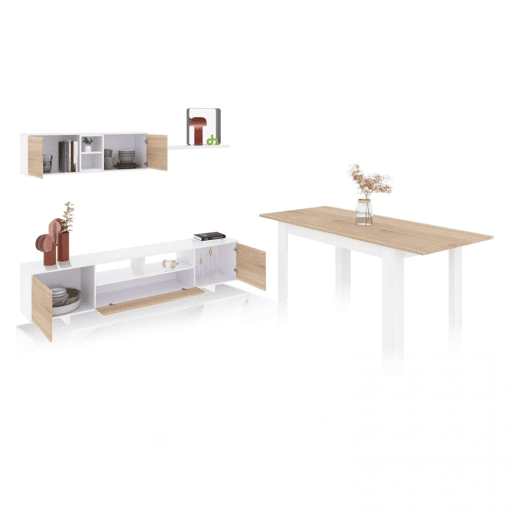 Pack sala de estar com mesa de jantar Kenzo Plus VA Artik White (Branco mate) - Carvalho canadiano 200 x 46 x 41 cm