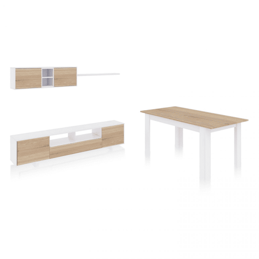 Pack sala de estar com mesa de jantar Kenzo Plus VA Artik White (Branco mate) - Carvalho canadiano 200 x 46 x 41 cm