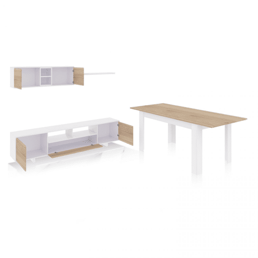Pack sala de estar com mesa de jantar Kenzo Plus VA Artik White (Branco mate) - Carvalho canadiano 200 x 46 x 41 cm