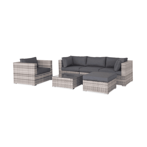 Conjunto de mobiliário de jardim com sofá em resina tecida de 5 lugares, Caligari, Tons de cinza, 234x82x67 cm