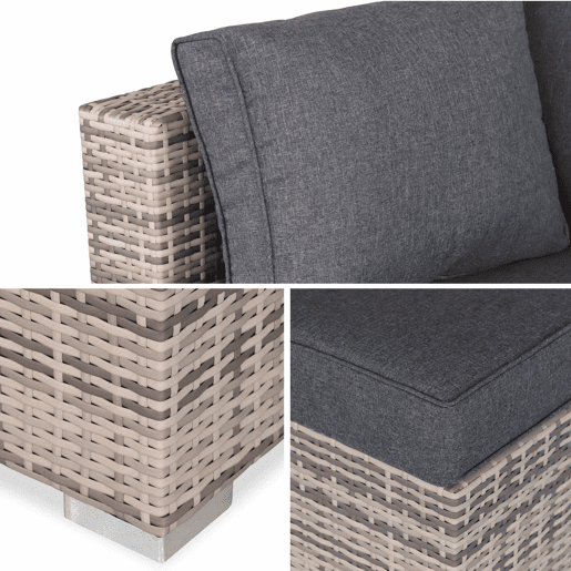 Conjunto de mobiliário de jardim com sofá em resina tecida de 5 lugares, Caligari, Tons de cinza, 234x82x67 cm