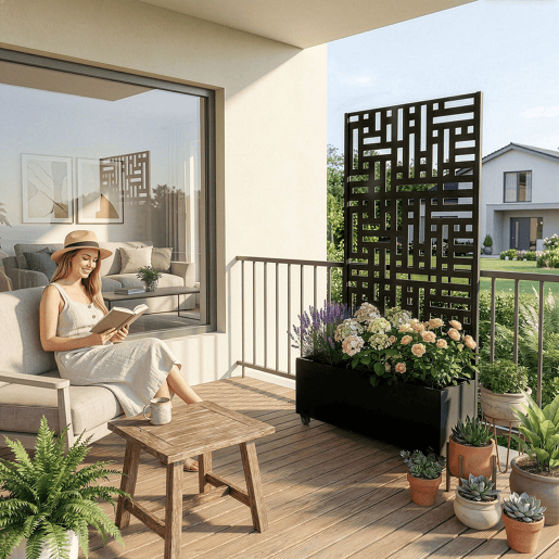 Divisória Bernalda com floreira Aço 190 x 82 x 38 Preto cm casa.pro