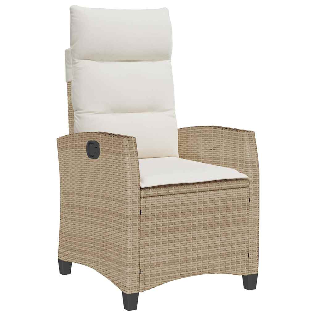 Vidaxl silla de jardín reclinable con mesa auxiliar ratán beige