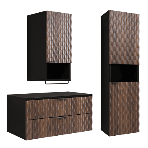 Conjunto móvel toucador 80 cm coluna e roupeiro Nevia Madeira e Preto