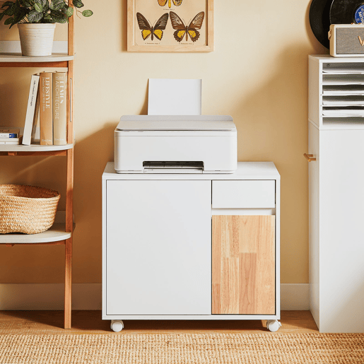Mobiliário de escritório sobre rodas Suporte para impressora com gavetas 65 x 58 x 35 cm ASK04-WN SoBuy PT