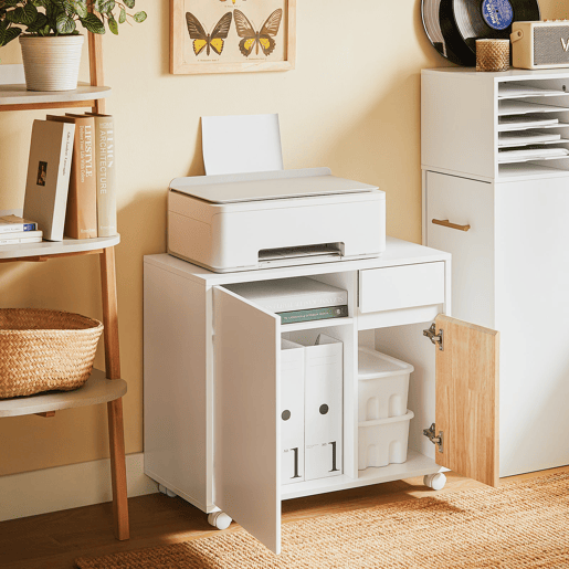 Mobiliário de escritório sobre rodas Suporte para impressora com gavetas 65 x 58 x 35 cm ASK04-WN SoBuy PT