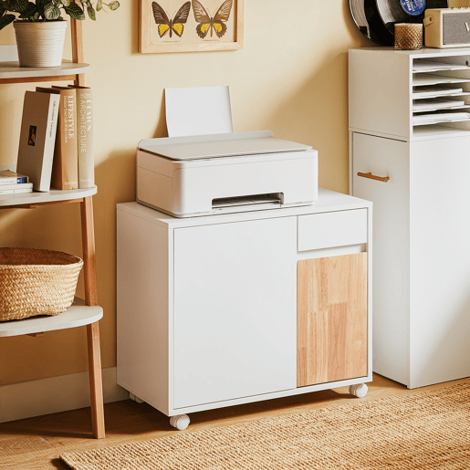 Mobiliário de escritório sobre rodas Suporte para impressora com gavetas 65 x 58 x 35 cm ASK04-WN SoBuy PT