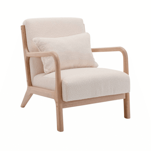 Cadeira de braços escandinava em madeira e tecido boucle, Lorens boucle, Beige, 65x80x79 cm