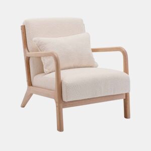 Cadeira de braços escandinava em madeira e tecido boucle, Lorens boucle, Beige, 65x80x79 cm