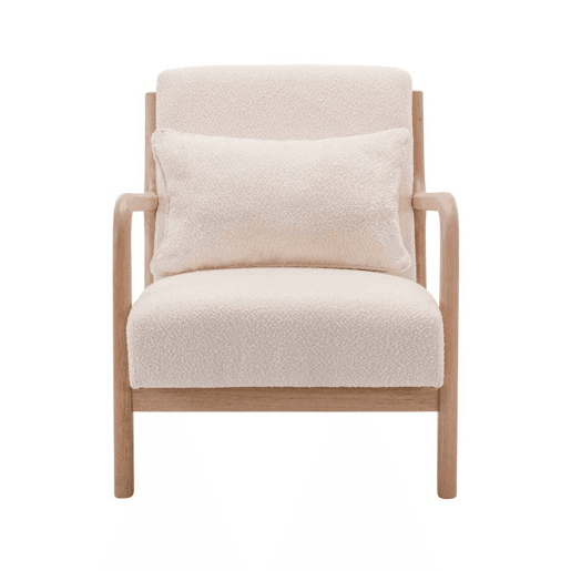 Cadeira de braços escandinava em madeira e tecido boucle, Lorens boucle, Beige, 65x80x79 cm