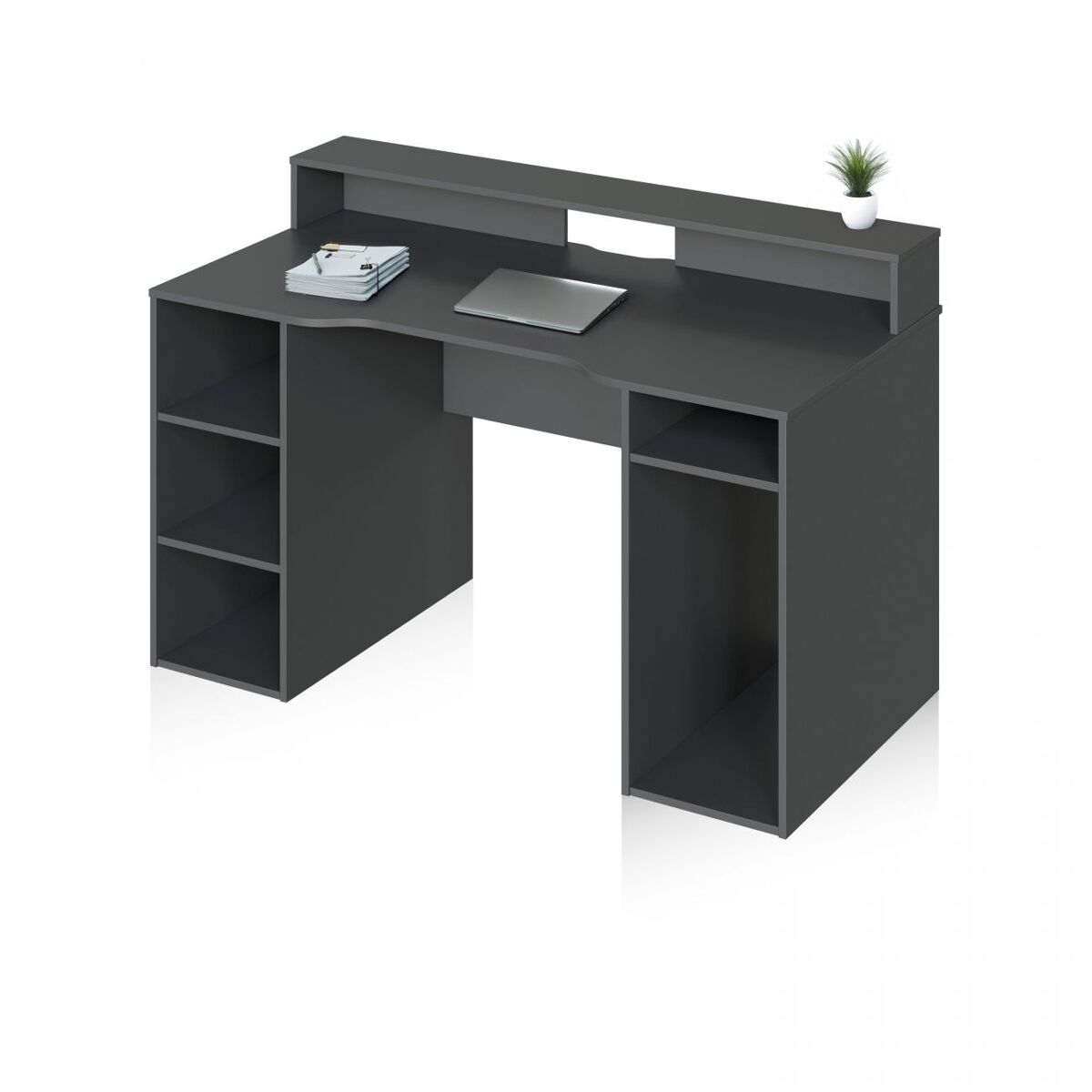 Mesa de escritorio robusta con estante en antracita 136x67 cm galax antracita 136 x 88 x 67 cm