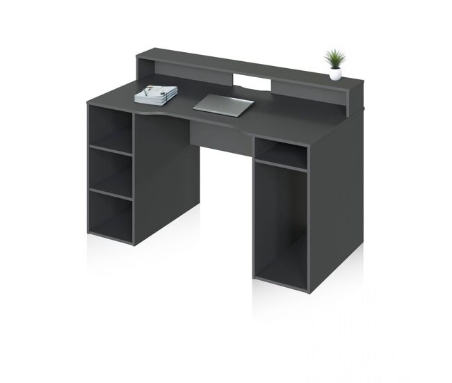 Mesa de escritorio robusta con estante en antracita 136x67 cm galax antracita 136 x 88 x 67 cm