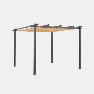 3x3m pérgola de alumínio com cobertura deslizante, Isla, Beige, 305x298x222 cm
