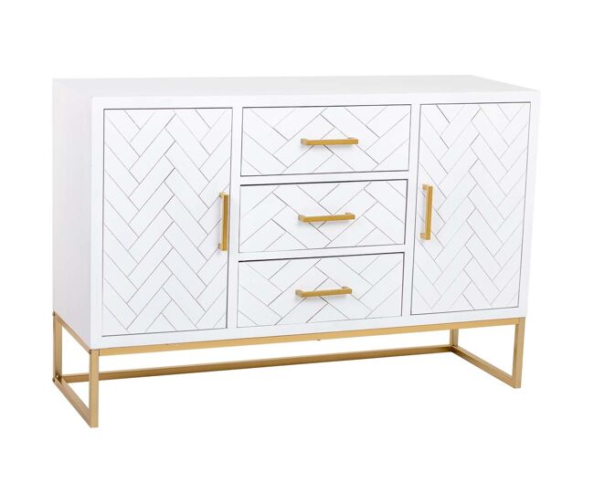 Aparador de 3 cajones y 2 puertas de madera y metal 120x40,5x81h cm