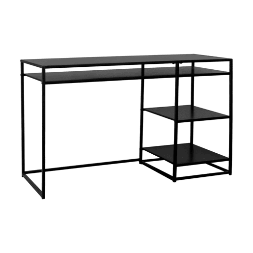 Secretária de metal preto com 2 prateleiras, 120cm, Industrielle, Preto, 120x50x75 cm