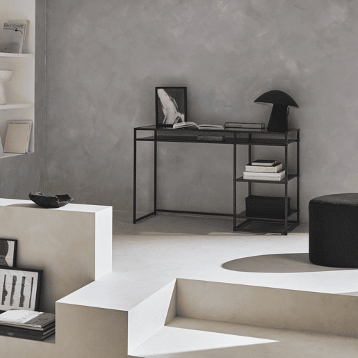 Secretária de metal preto com 2 prateleiras, 120cm, Industrielle, Preto, 120x50x75 cm