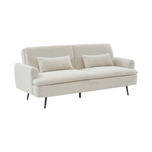 Sofá-cama de 2-3 lugares em tecido boucle, John boucle, Creme, 208x111x62 cm