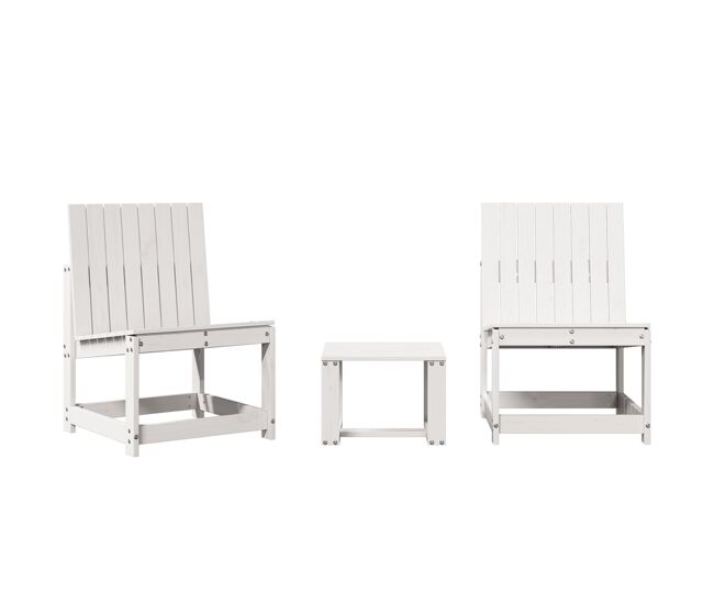 Vidaxl juego de muebles de jardín 3 pzas madera maciza de pino blanco