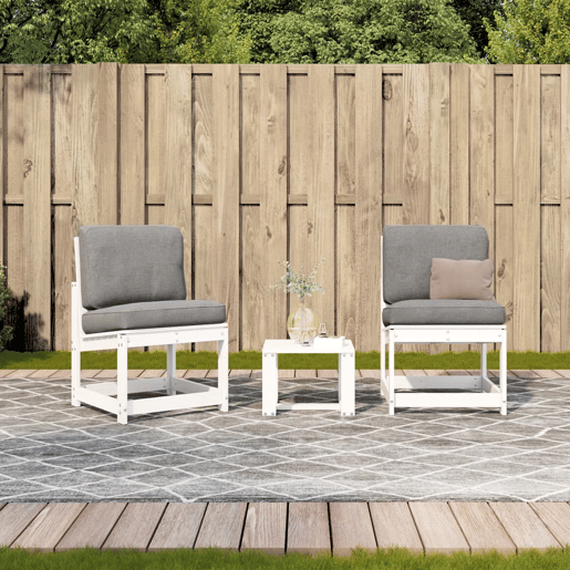 vidaXL 3 pcs conjunto lounge de jardim madeira de pinho maciça branco vidaXL 3 pcs conjunto lounge de jardim madeira de pinho maciça branco