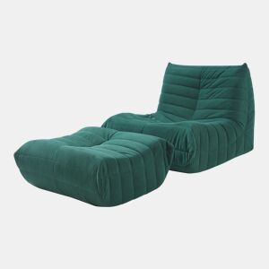 Poltrona de chão com banco para pés Kodsø Cordão 75x90x100 cm Verde en.casa