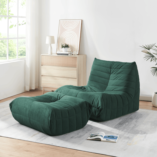 Poltrona de chão com banco para pés Kodsø Cordão 75x90x100 cm Verde en.casa