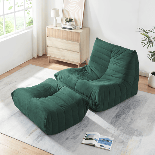 Poltrona de chão com banco para pés Kodsø Cordão 75x90x100 cm Verde en.casa