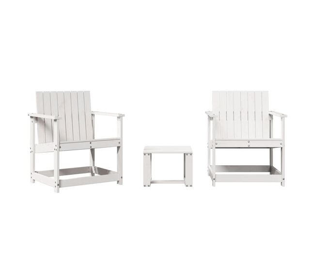 Vidaxl juego de muebles de jardín 3 pzas madera maciza de pino blanco