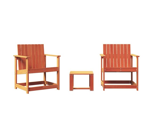 Vidaxl juego de muebles jardín 3 pzas madera maciza pino marrón cera