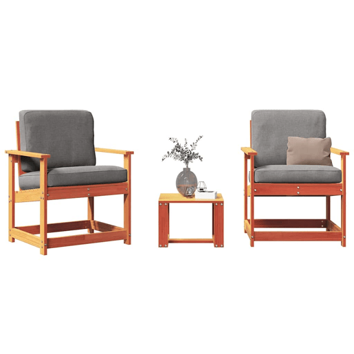 vidaXL 3 pcs conjunto lounge de jardim pinho maciço castanho-mel