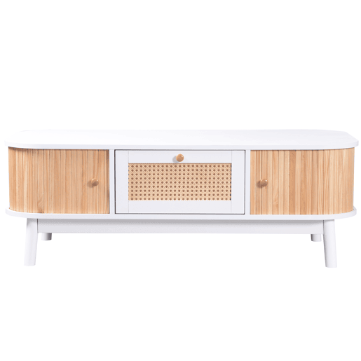 Mesa de centro para sala de estar - decorada com rotim e madeira maciça - estilo rústico - Branco