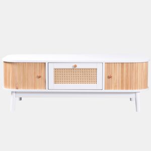 Mesa de centro para sala de estar - decorada com rotim e madeira maciça - estilo rústico - Branco