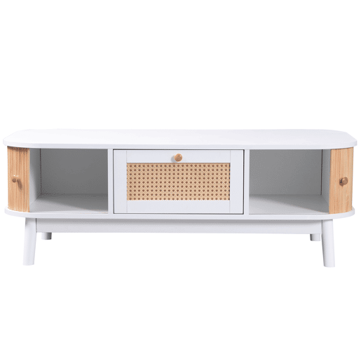 Mesa de centro para sala de estar - decorada com rotim e madeira maciça - estilo rústico - Branco