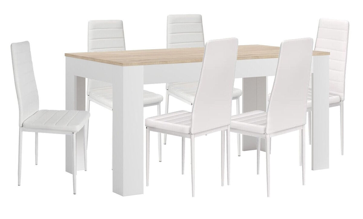 Mesa Extensible de Comedor o Cocina + 6 Sillas en Polipiel/metal 178x80