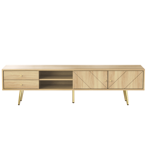Mesa de TV 160x36x42cm - com 2 gavetas e 2 portas - pernas douradas - Natural