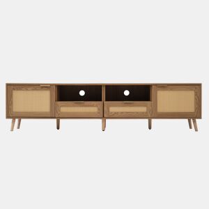 Móvel TV 200cm MDF - 2 portas e 2 compartimentos - estilo rústico - Natural