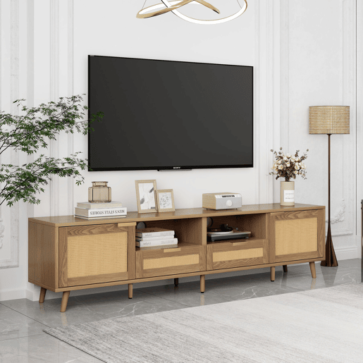 Móvel TV 200cm MDF - 2 portas e 2 compartimentos - estilo rústico - Natural Móvel TV 200cm MDF - 2 portas e 2 compartimentos - estilo rústico - Natural